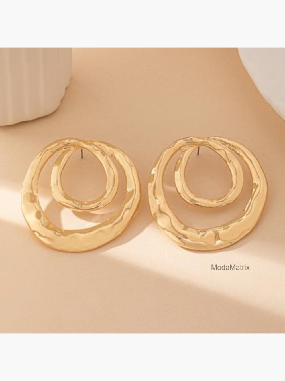 Gold Chunky Geometric Dangle Earrings for Women Large Round Statement Drop - Picture 4 of 7